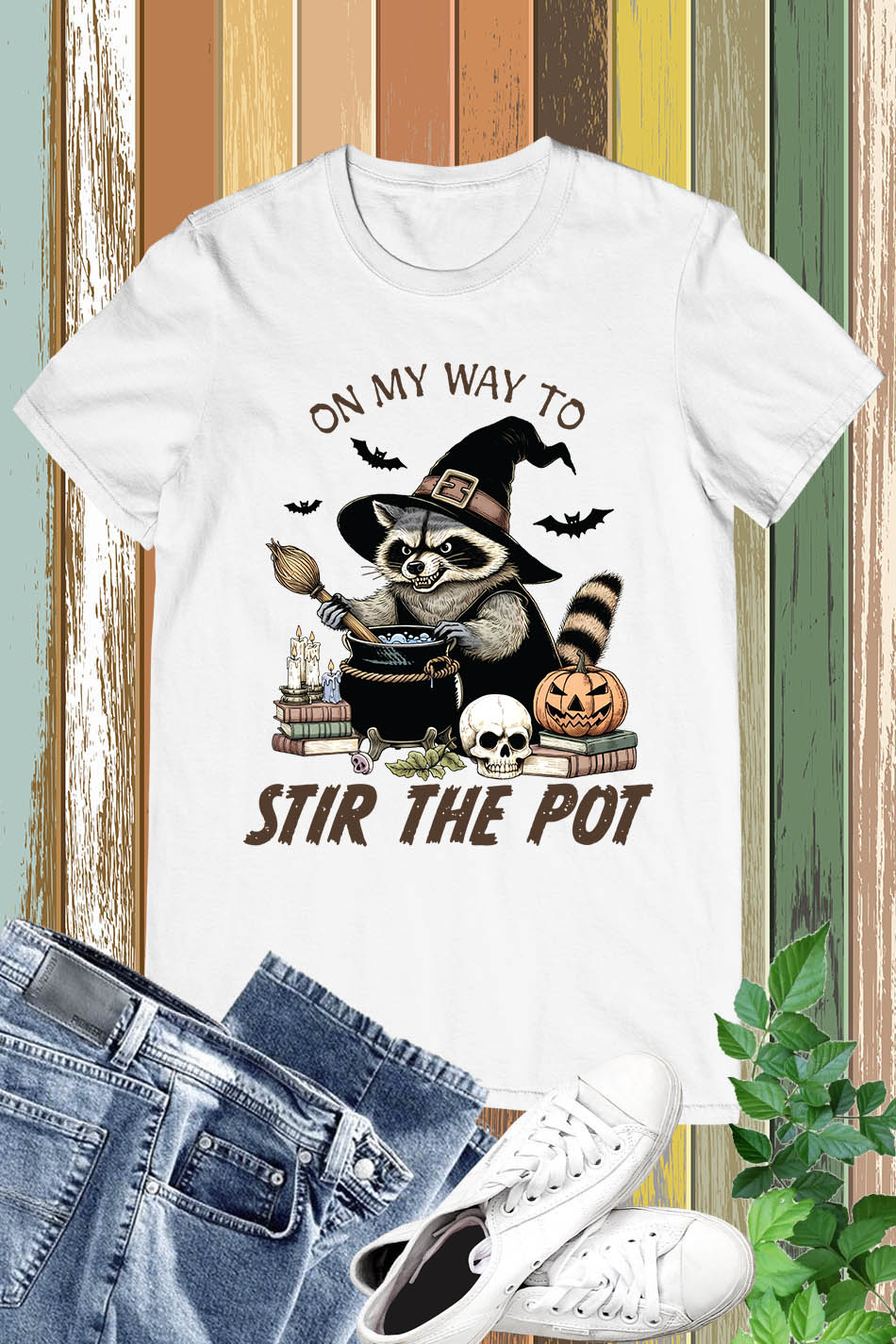 Raccoon Vintage Halloween Witch Shirt