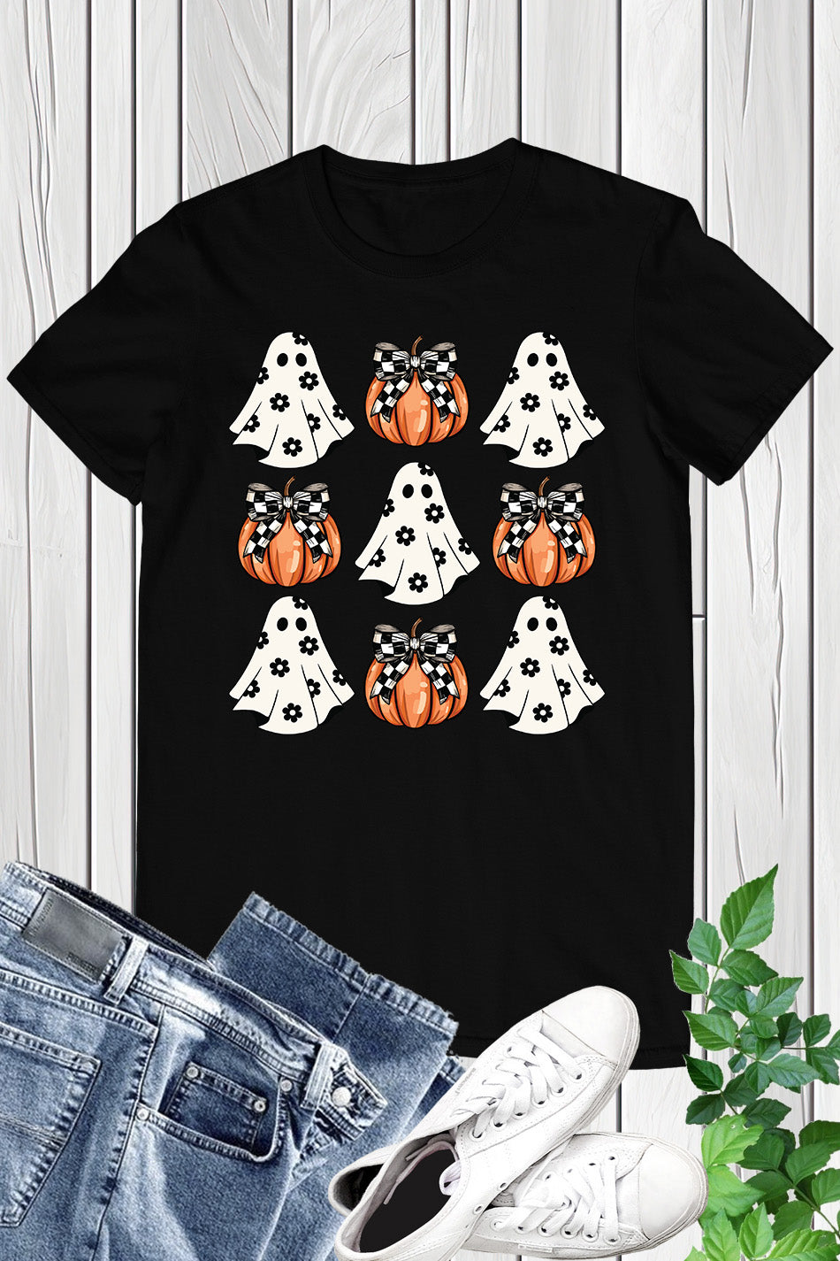 Halloween Ghost Pumpkin Coquette Bow Shirt