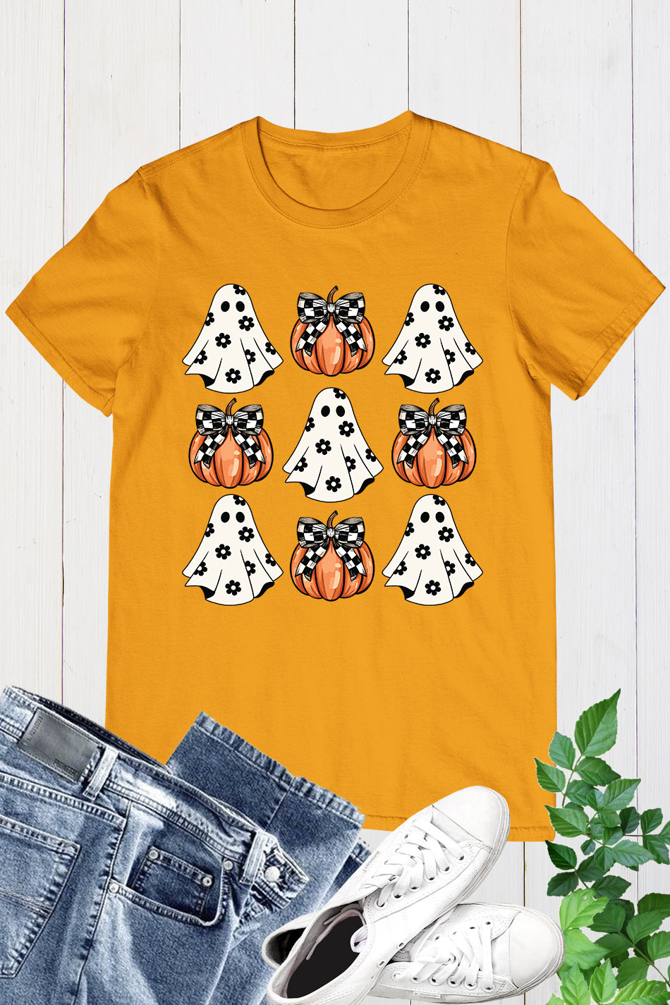 Halloween Ghost Pumpkin Coquette Bow Shirt