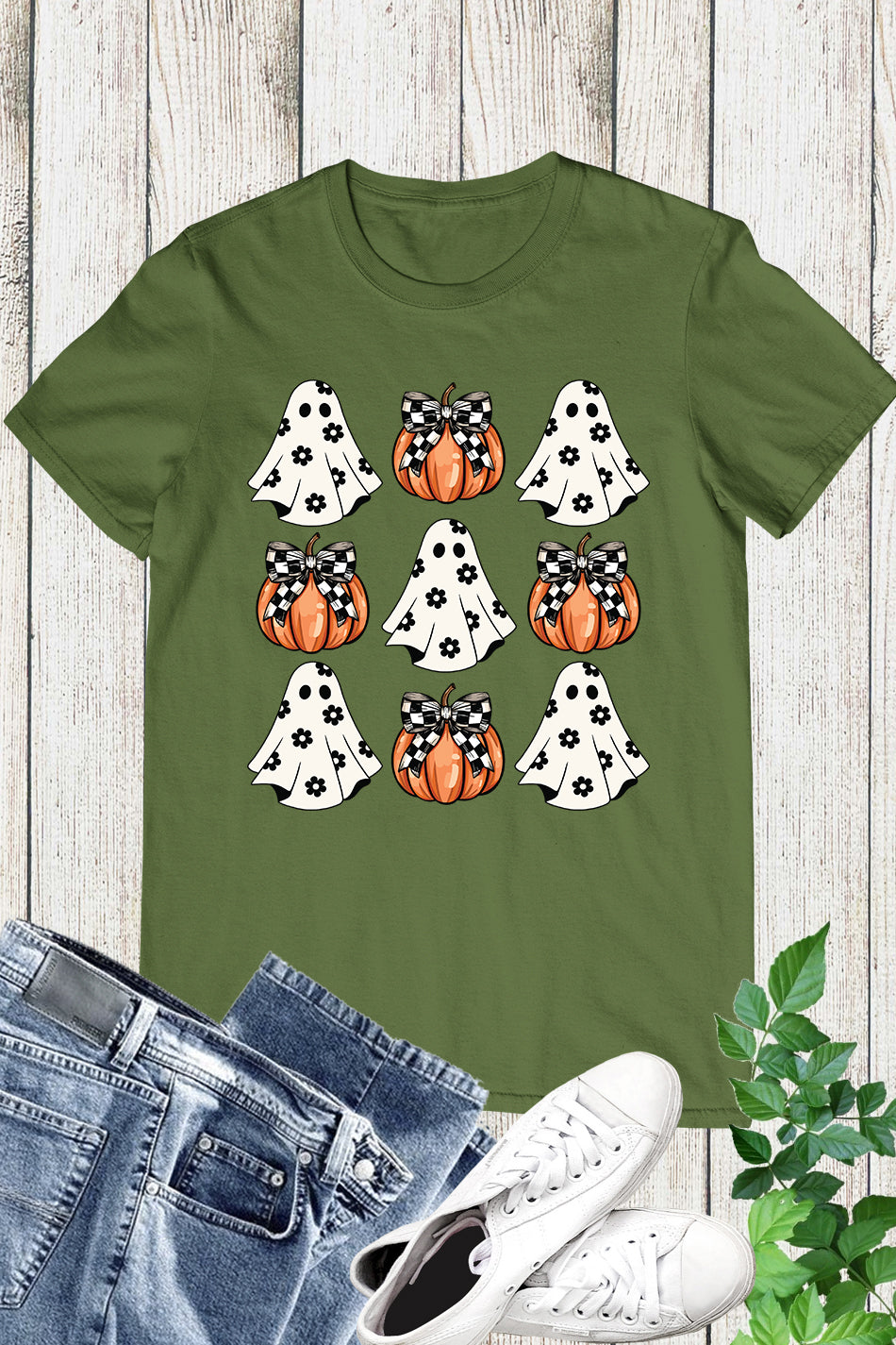 Halloween Ghost Pumpkin Coquette Bow Shirt