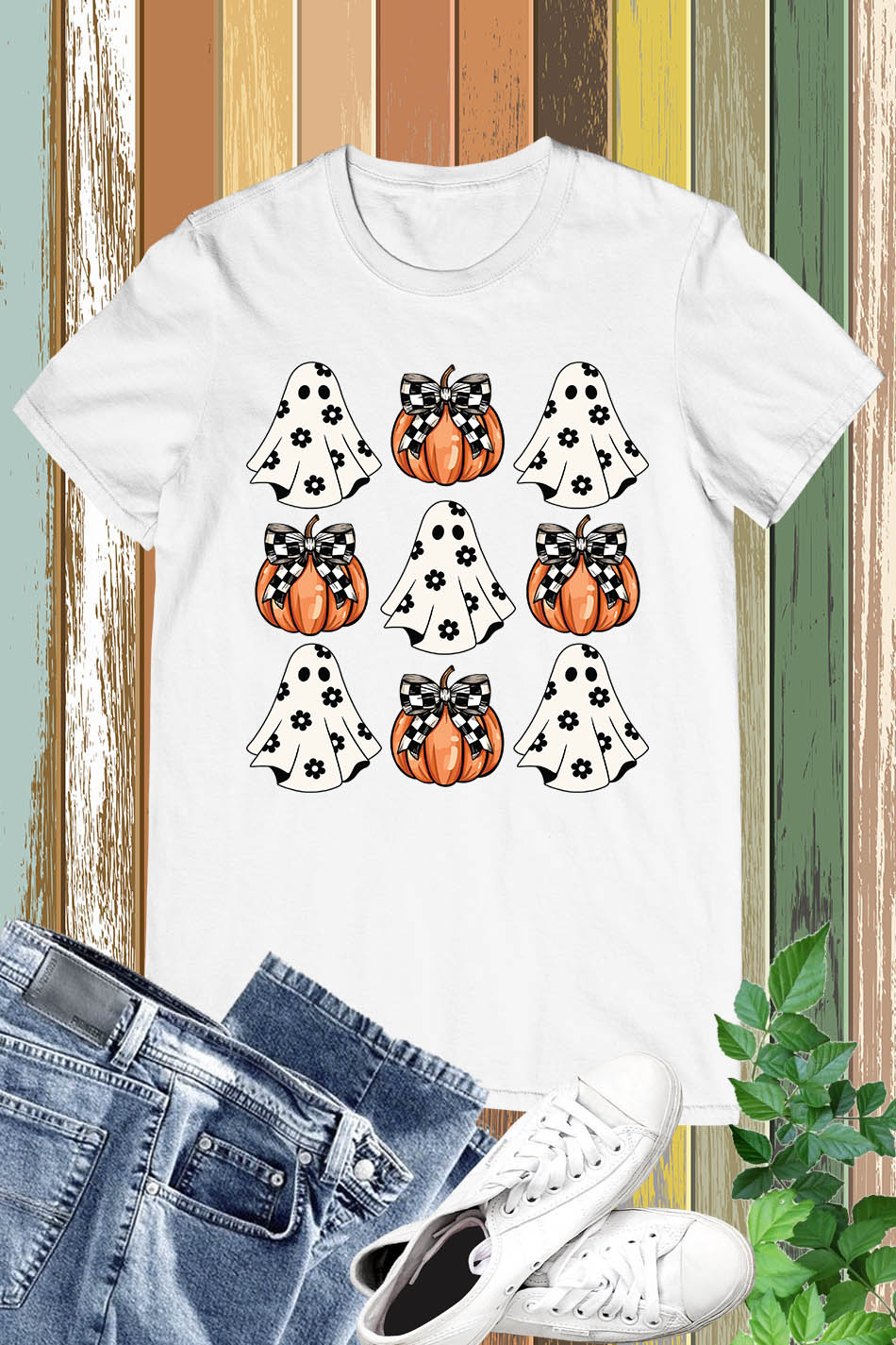 Halloween Ghost Pumpkin Coquette Bow Shirt