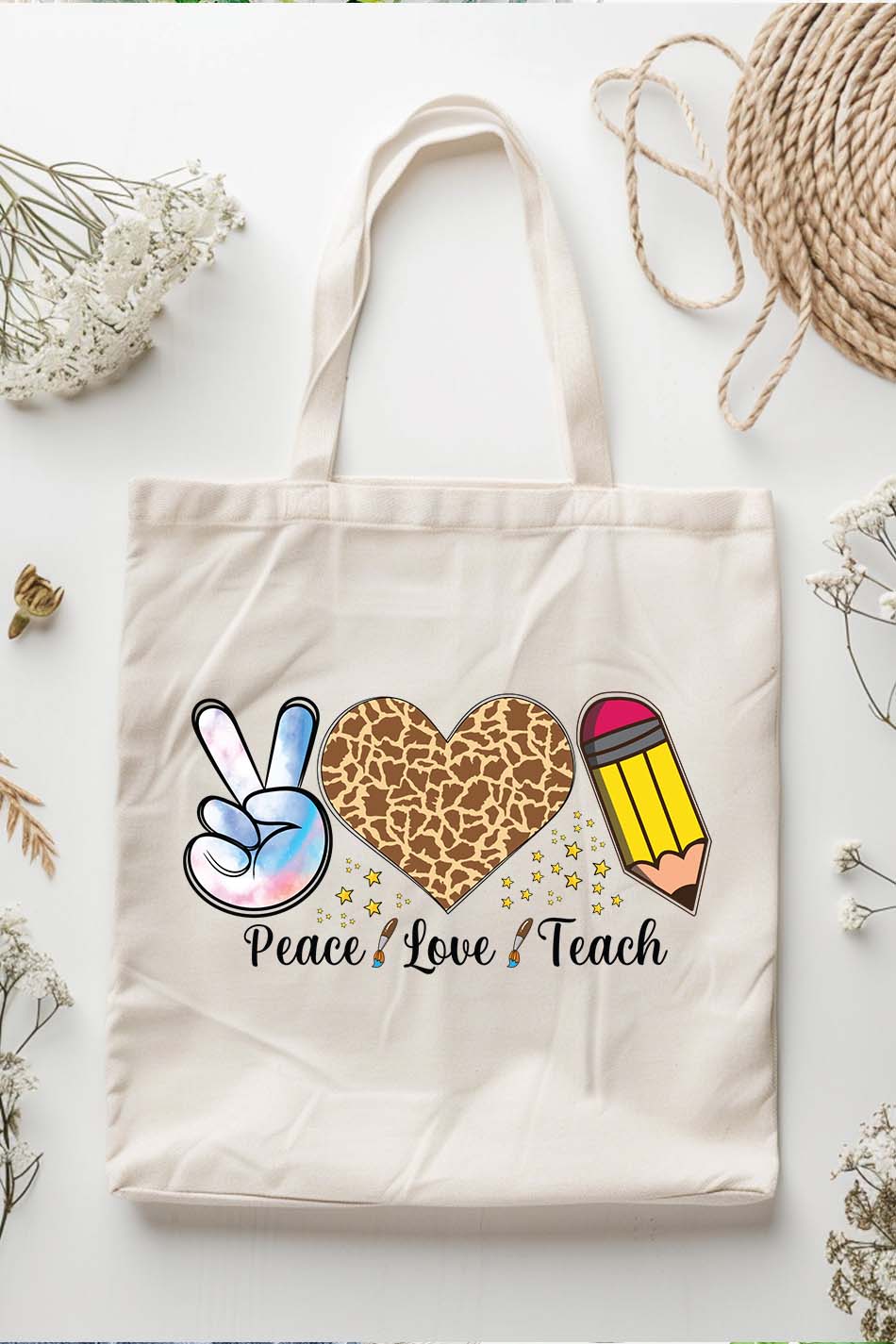 Peace Love Teach Teacher Tote Bag