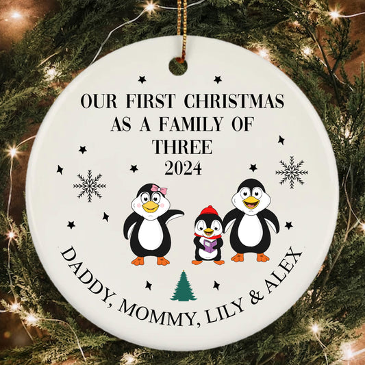 Personalized Penguin First Christmas 2024 Mommy Daddy Ornament