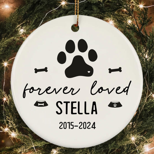 Personalized Pet Memorial Dog Paw Christmas Forever Loved Ornament