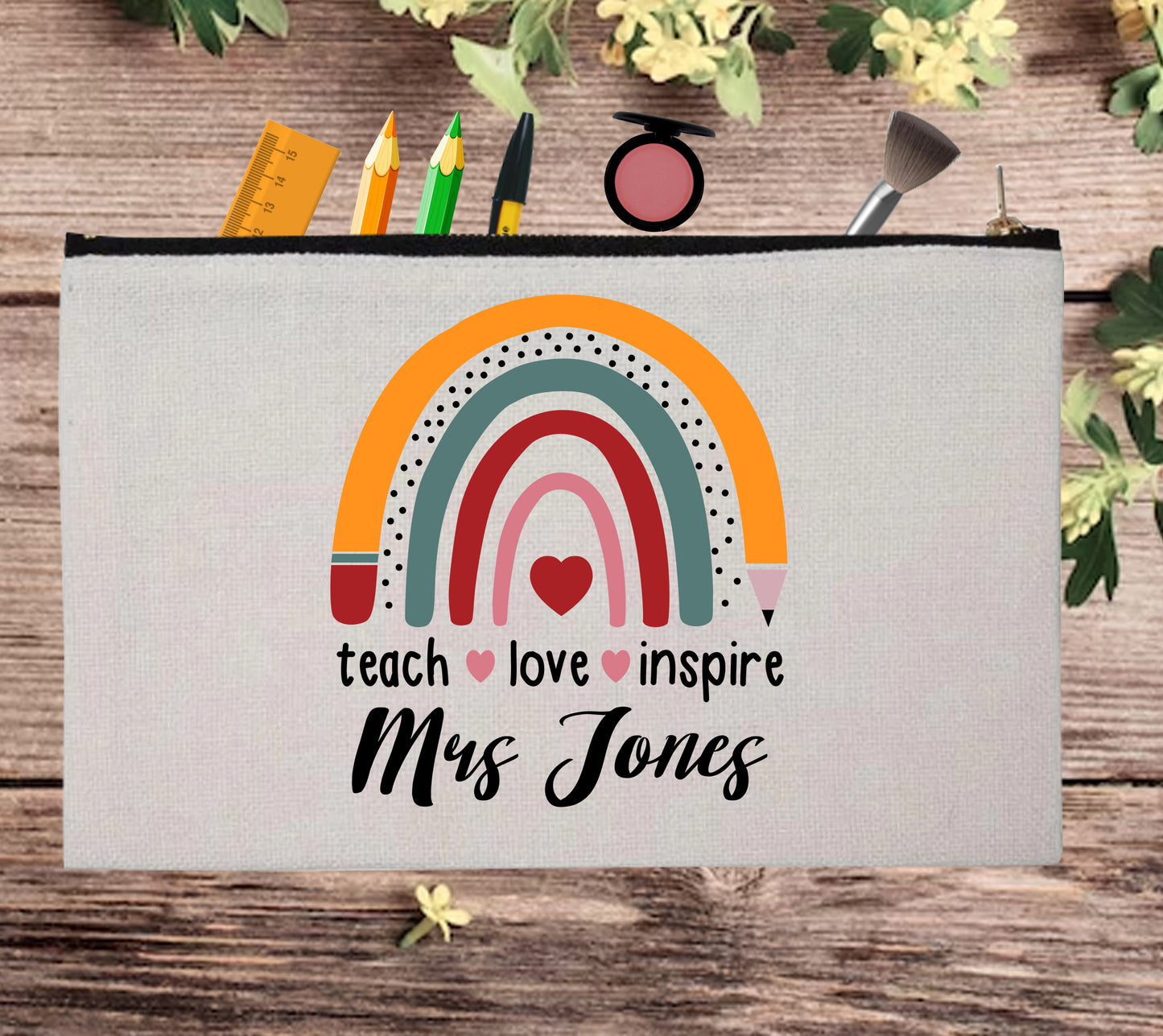 Elementary School Teacher Custom Teaching Heart Pouch Bag Pencil Case