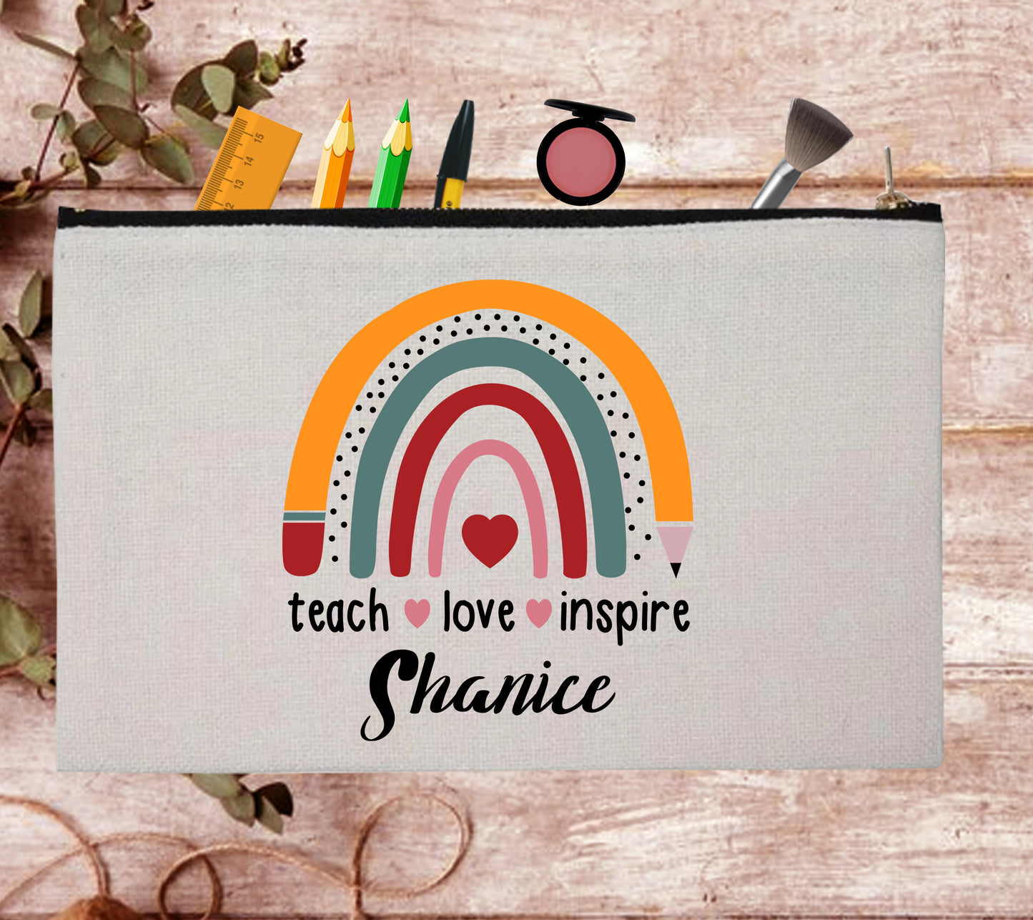 Elementary School Teacher Custom Teaching Heart Pouch Bag Pencil Case