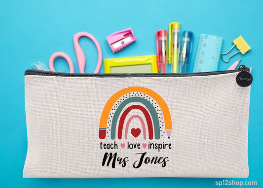 Valentines Rainbow Custom Teacher Appreciation Pouch Bag Pencil Case