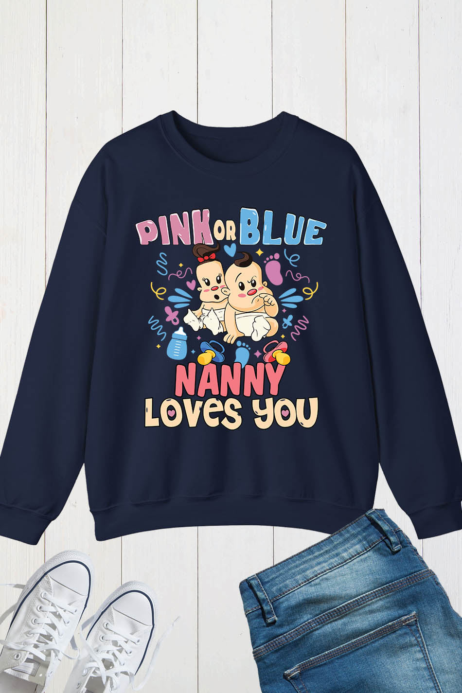 Pink or Blue Nanny Loves You Grandma Sweatshirt