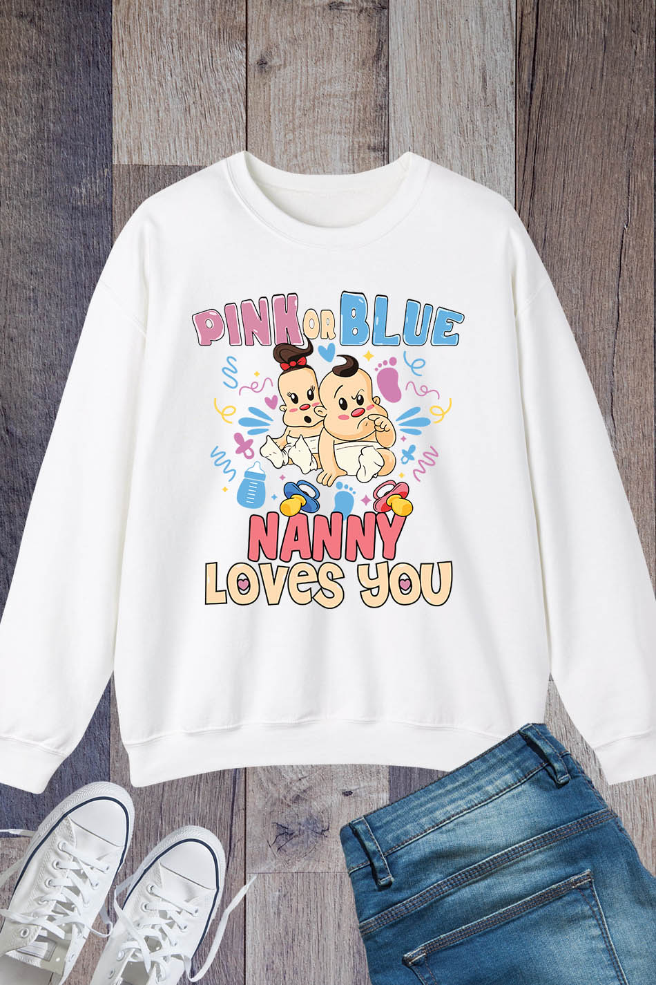 Pink or Blue Nanny Loves You Grandma Sweatshirt