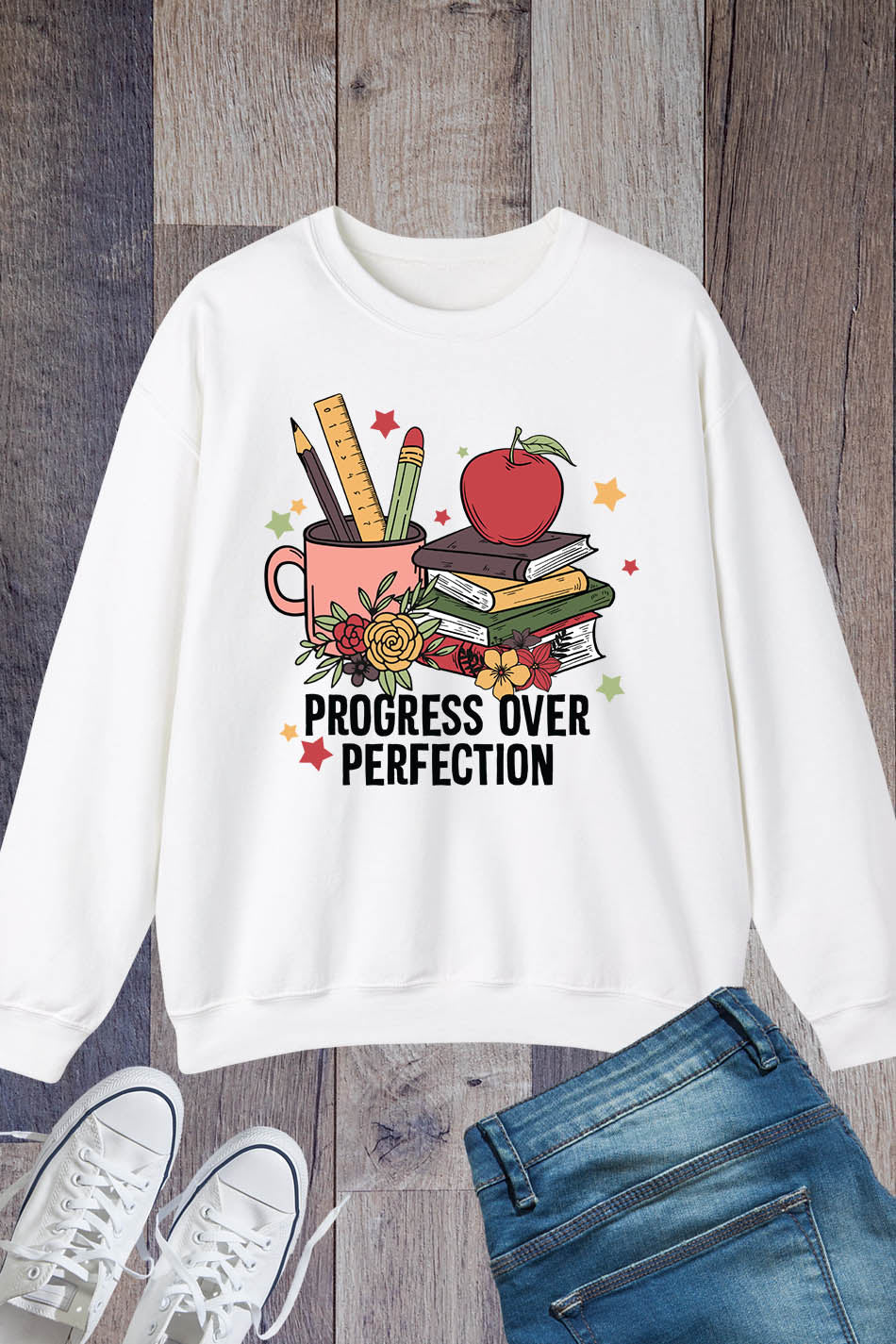 Progress Over Perfection Clever Teacher Sweatshirts