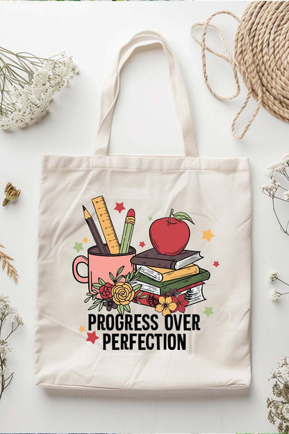 Progress Over Perfection Clever Teacher Tote Bag