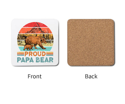 Proud Papa Bear Animal Nature Lover Custom Father's Day Coaster