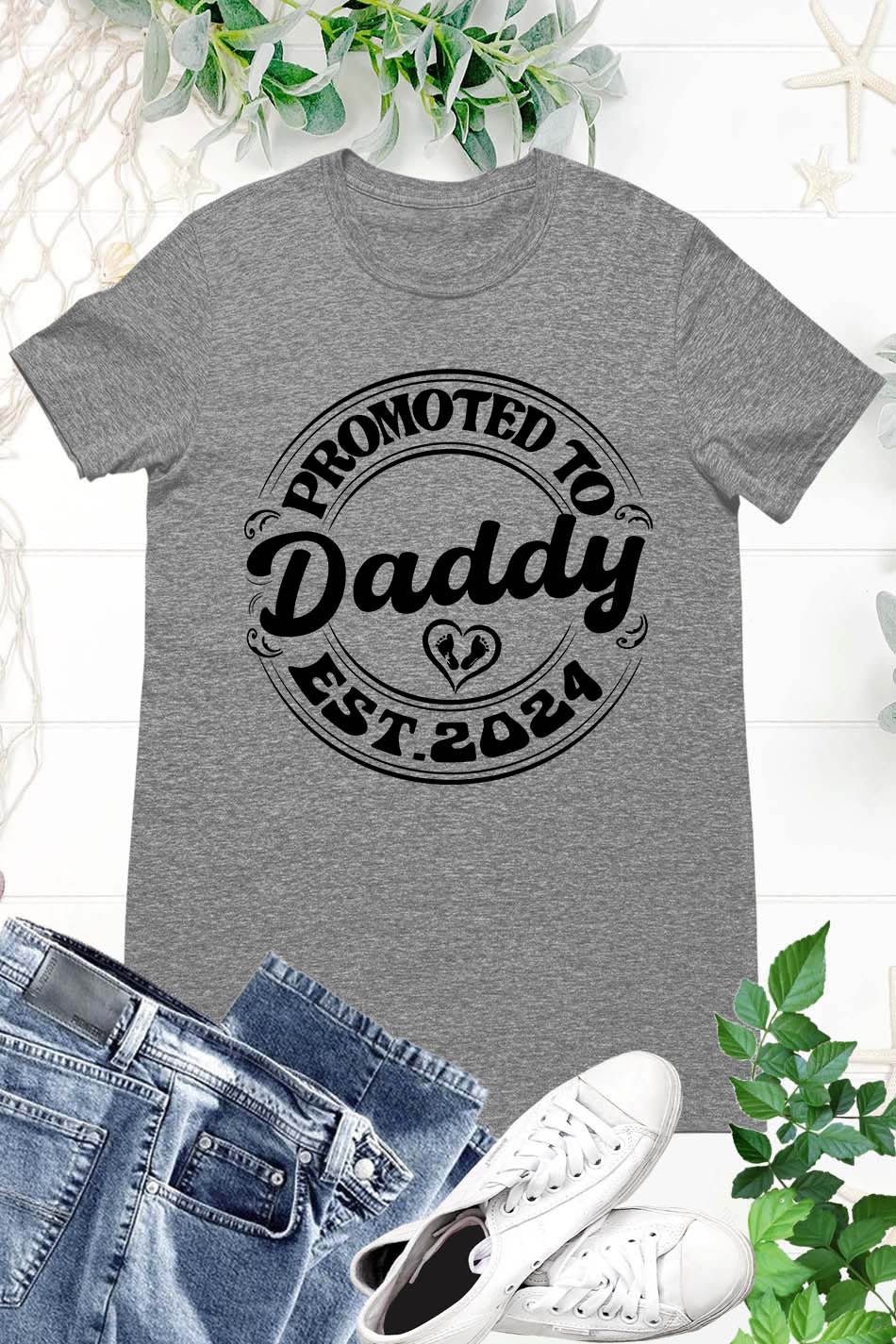 Promoted To Est. 2024 Fathers Day Custom Short Sleeve Best Dad T-Shirt