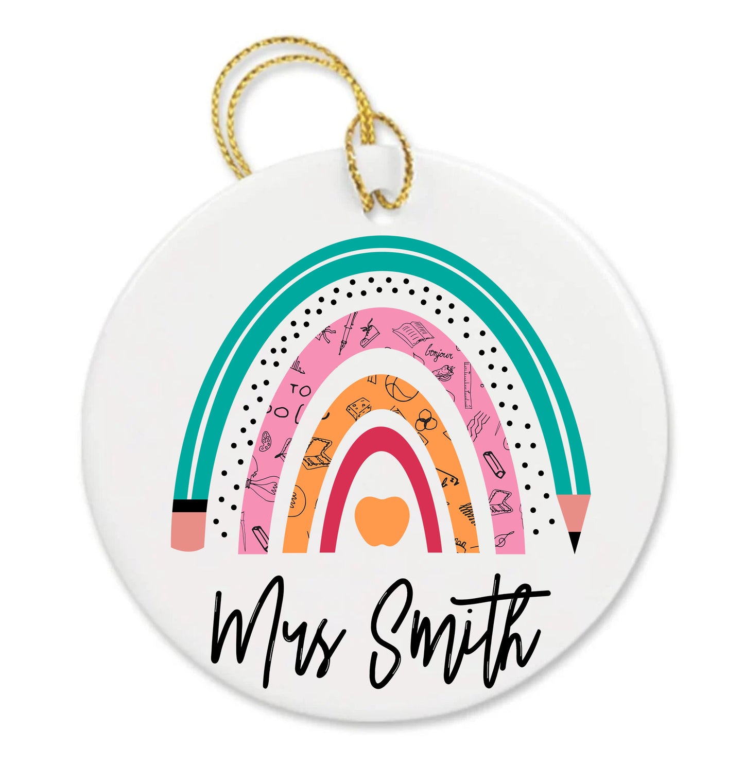 Personalized Cute Teacher Appreciation Rainbow Custom Thank You Ornament