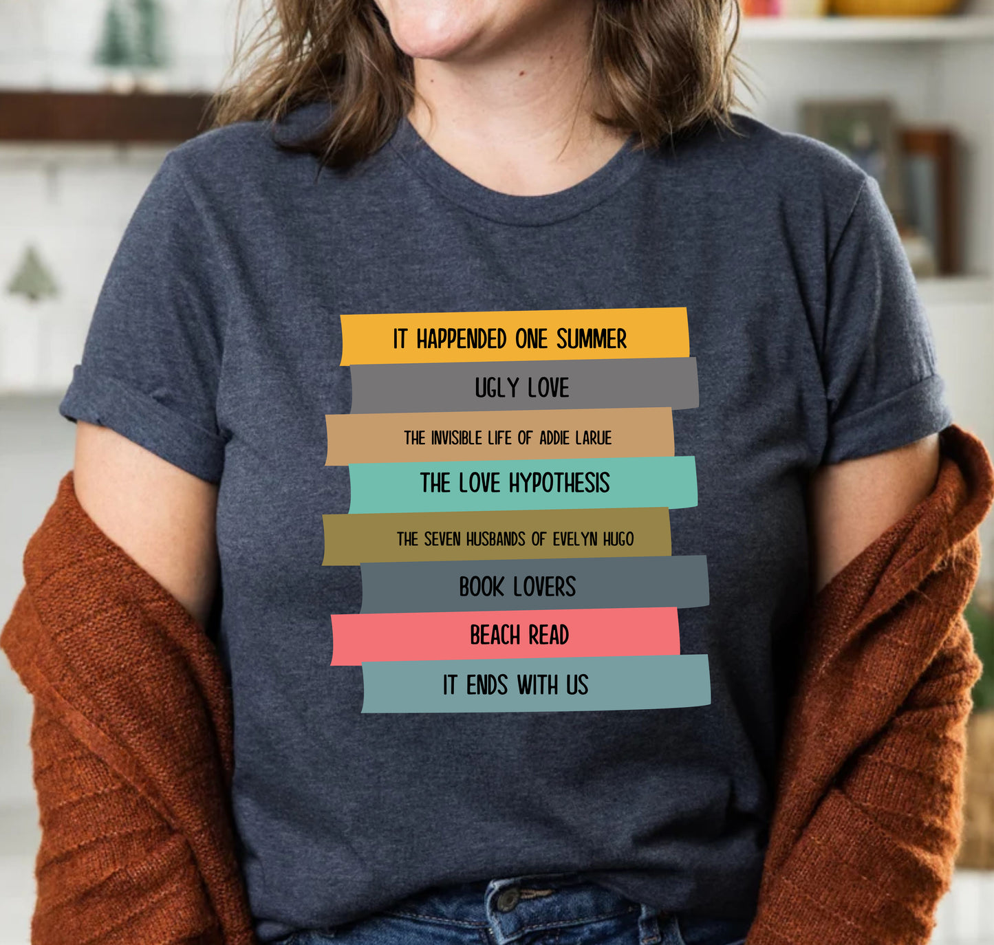 Personalized Names Book Lover Bookshelf Teacher Appreciation T-Shirt