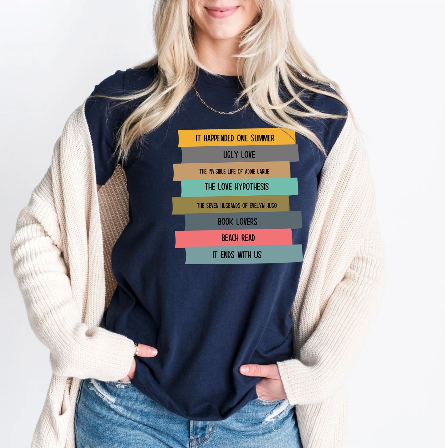 Personalized Names Book Lover Bookshelf Teacher Appreciation T-Shirt