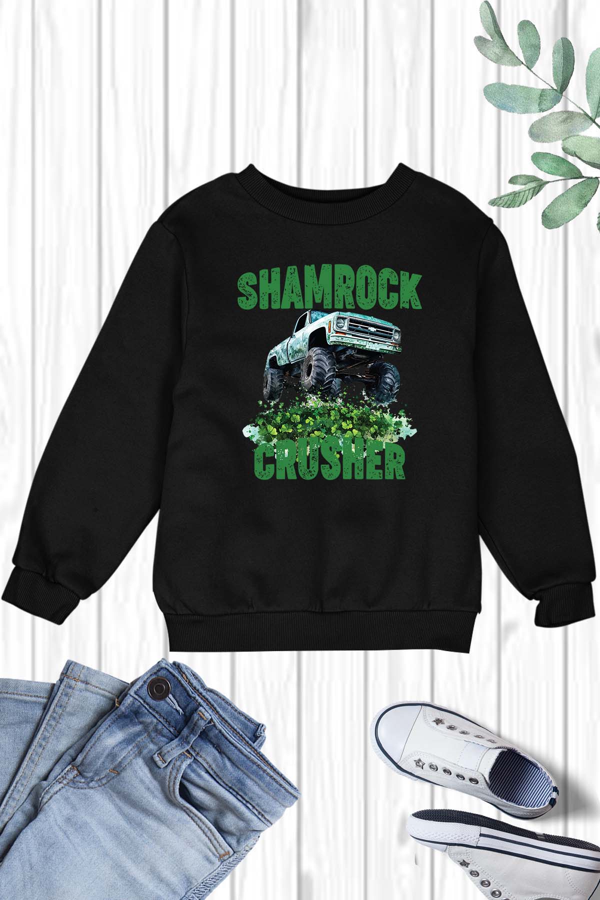 Shamrock Crusher Kids Funny Patricks Day Sweatshirt