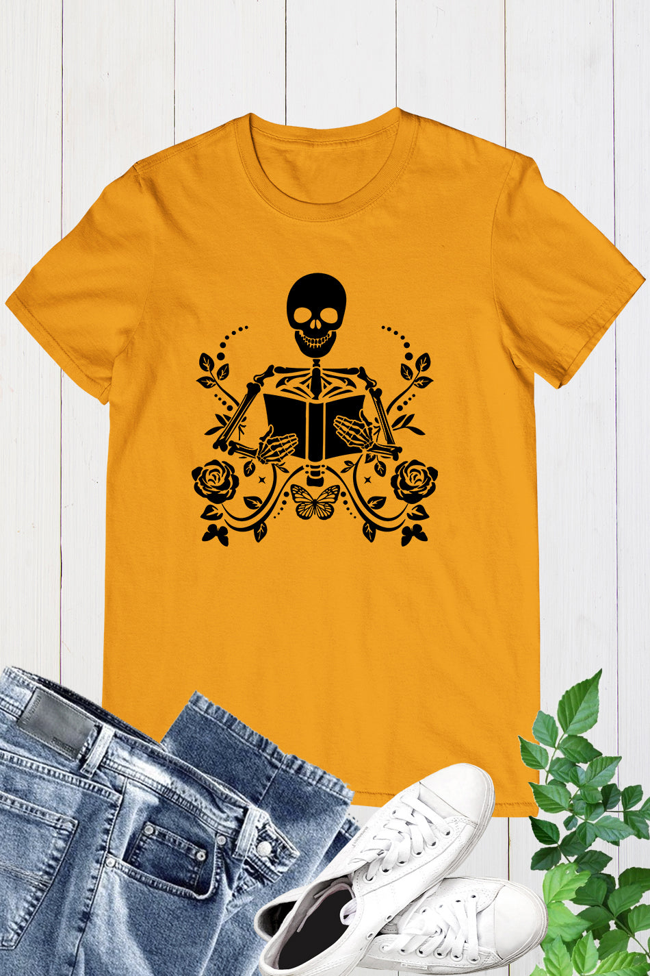 Skeleton With Book Trendy T-Shirt