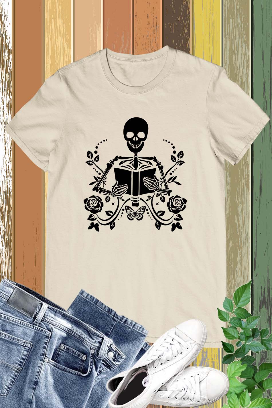 Skeleton With Book Trendy T-Shirt