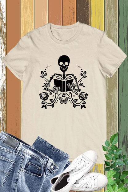 Skeleton With Book Trendy T-Shirt