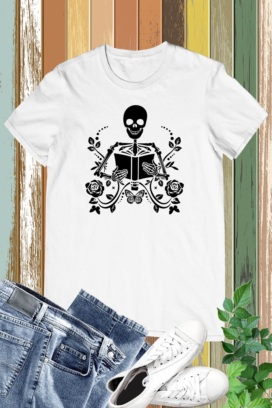 Skeleton With Book Trendy T-Shirt