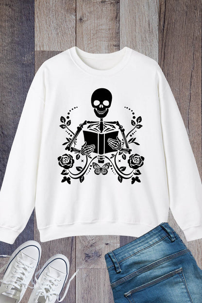 Skeleton With Book Trendy Sweatshirt