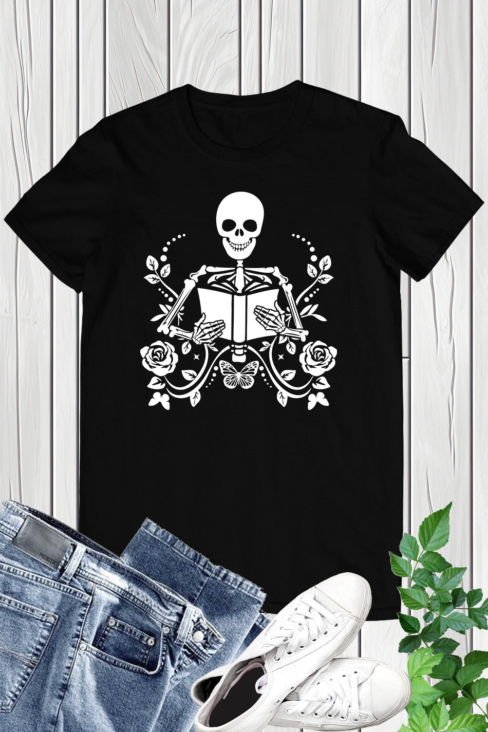 Skeleton With Book Trendy T-Shirt