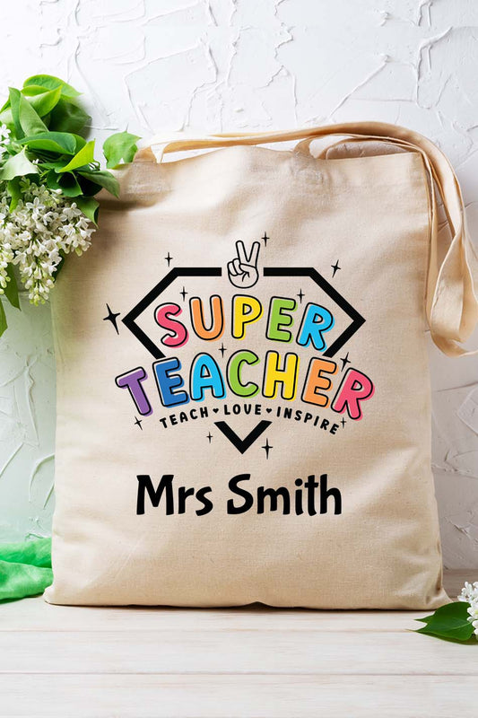 Super Teacher Custom Name Tote Bag