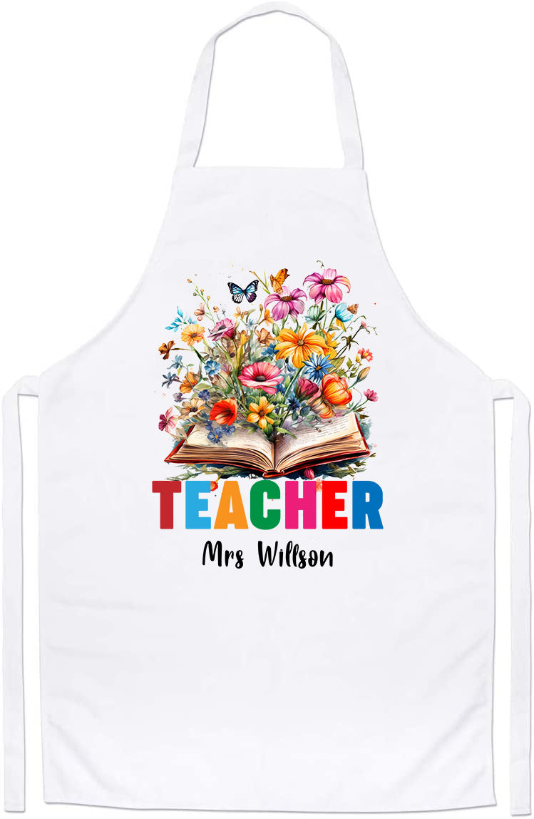 Personalized Floral Books Lover Custom Teacher Appreciation Thank You Gift Apron