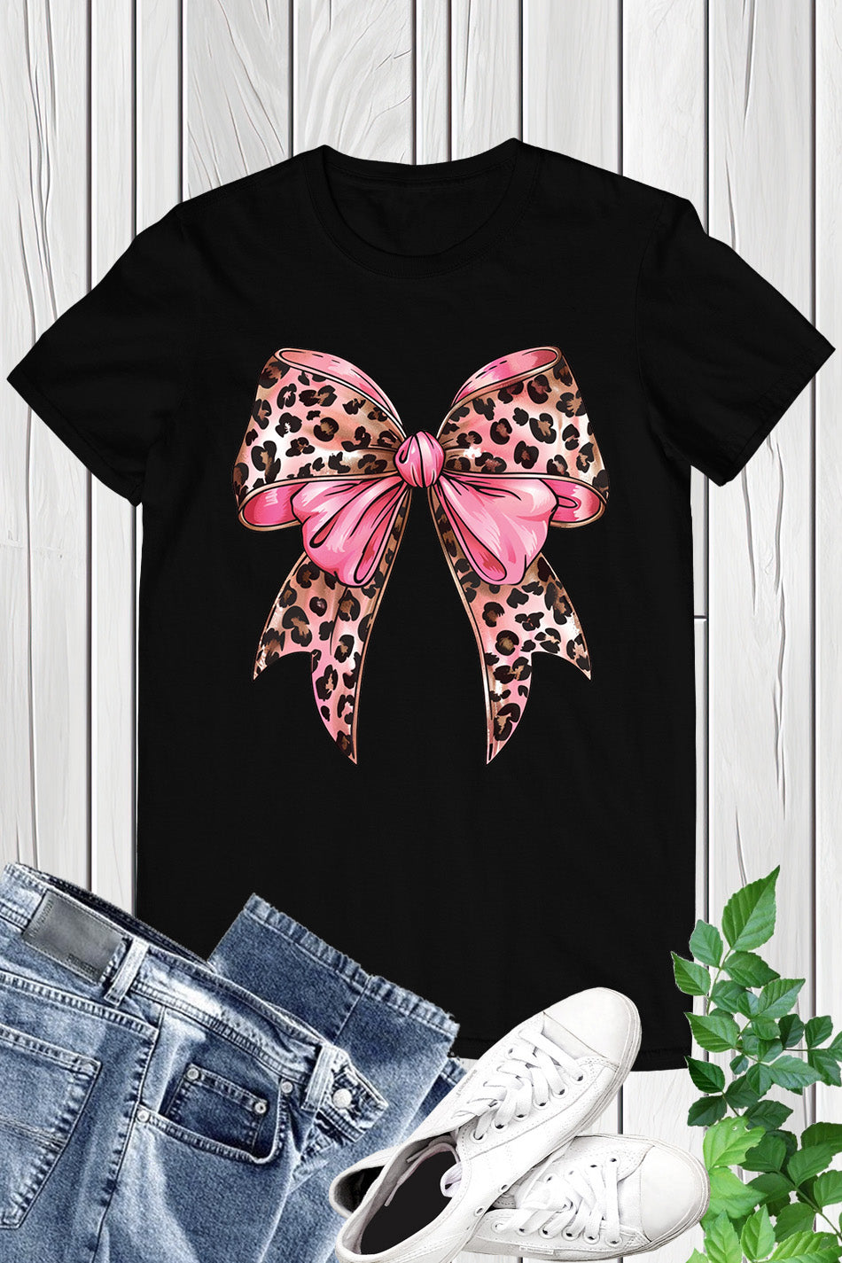 Coquette Pink Leopard Bow Girls Shirt