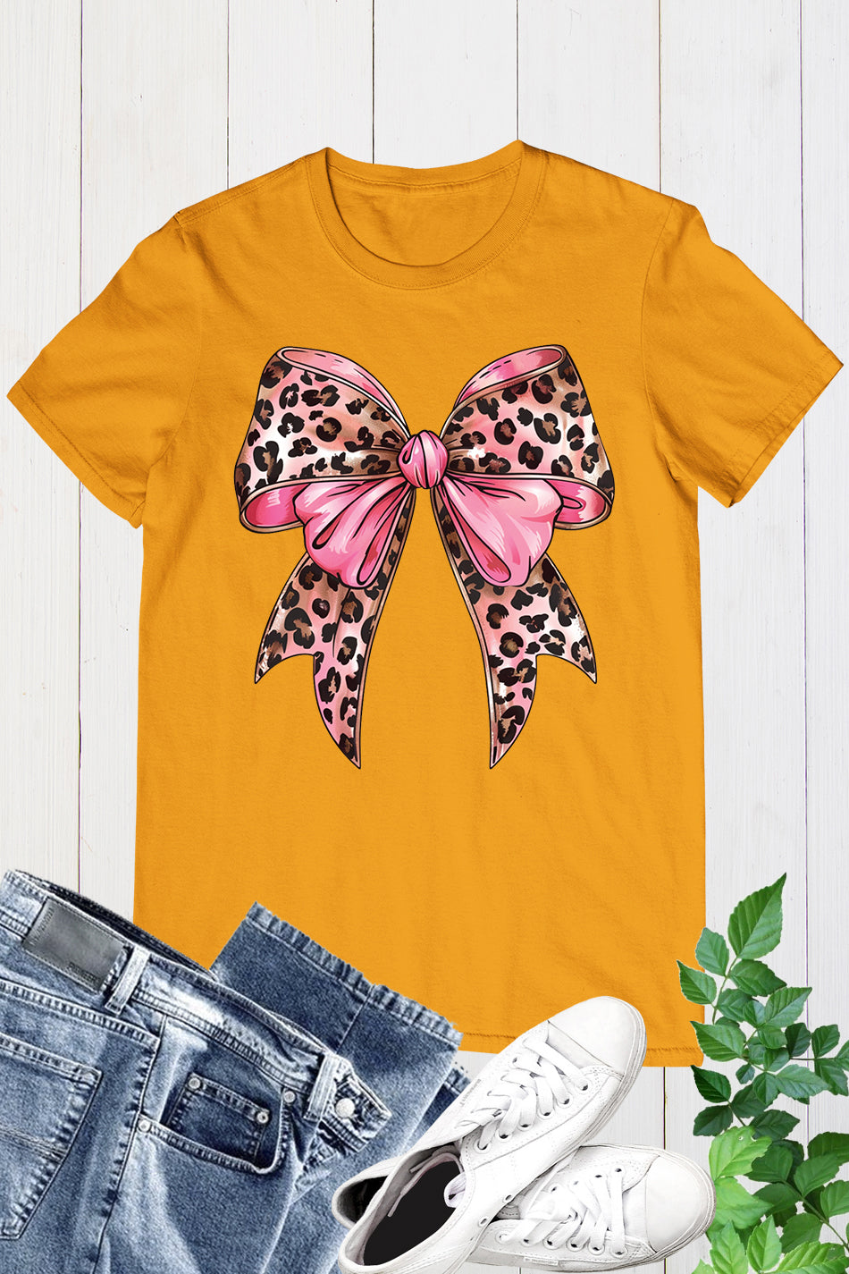 Coquette Pink Leopard Bow Girls Shirt