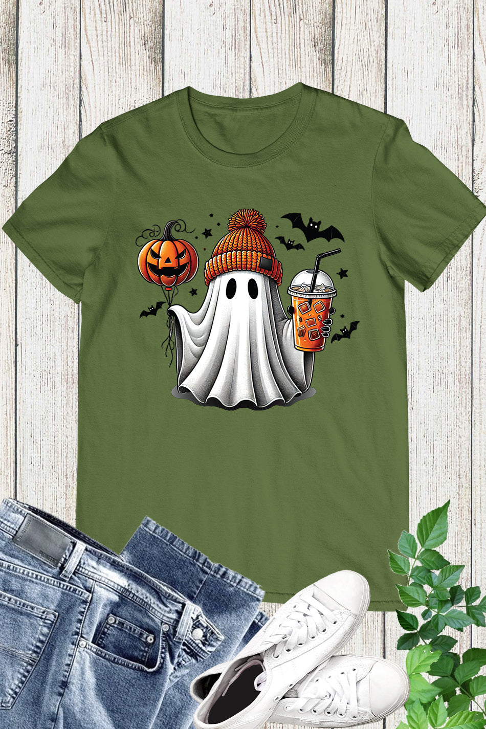 Ghost Coffee Pumpkin Halloween Fall Shirt