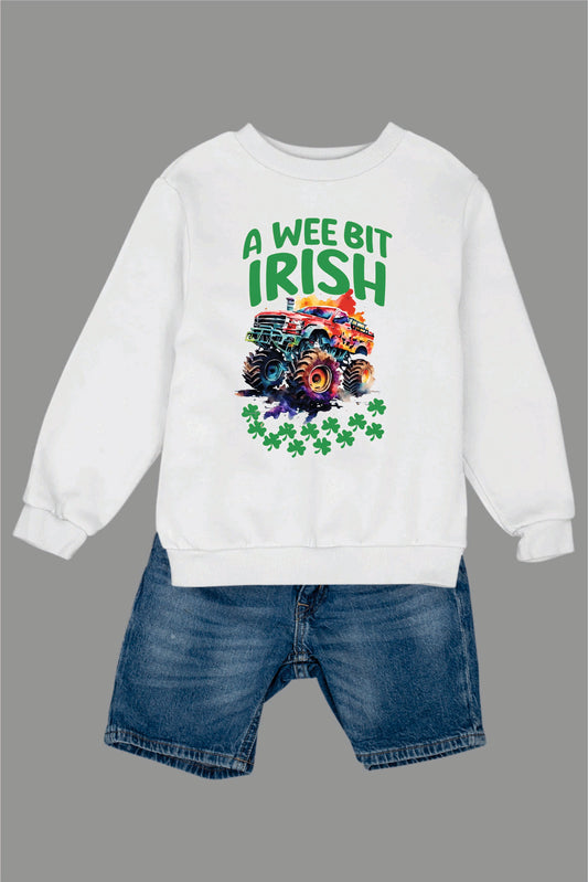 Kids St Patricks Day A Wee Bit Irish Monster Truck Boys Sweatshirt