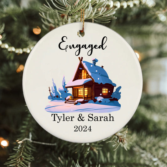 Engaged Christmas Ornament - Personalized First Christmas Engagement Ceramic Keepsake