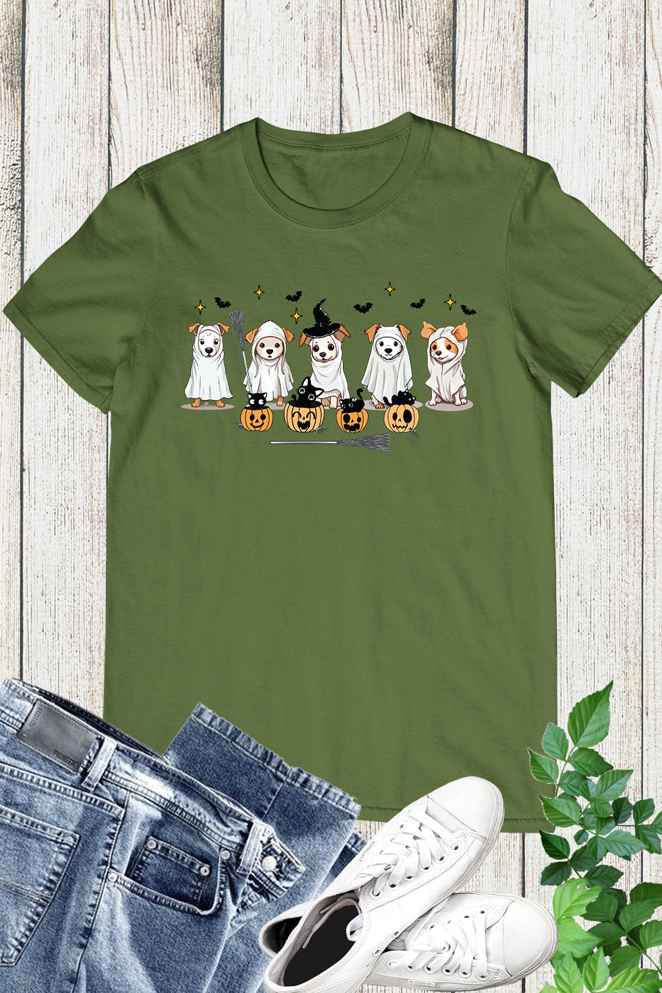 Ghost Dog Black Cat Halloween Shirt