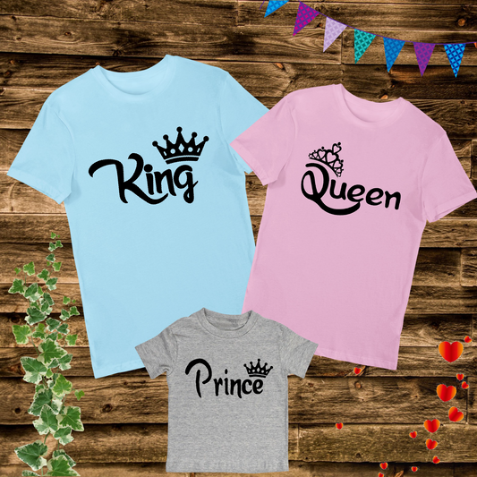 King Queen Prince Princess Dad Mom and Kid Baby Family Matching T Shirt