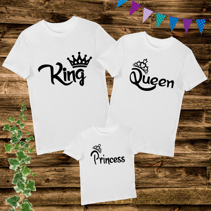 King Queen Prince Princess Dad Mom and Kid Baby Family Matching T Shirt