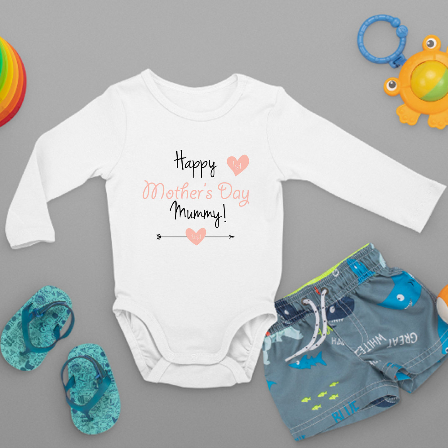 Happy First Mother's Day Mummy Cute Baby Bodysuit Short Sleeves and Long Sleeves