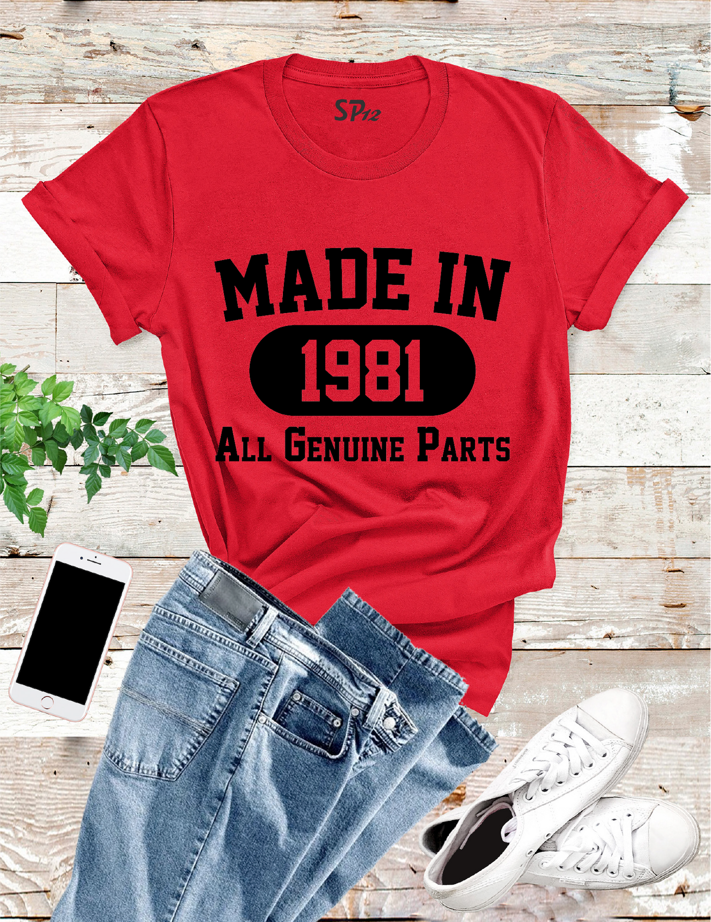 Made in 1981 All Genuine Parts 43rd Birthday T Shirt