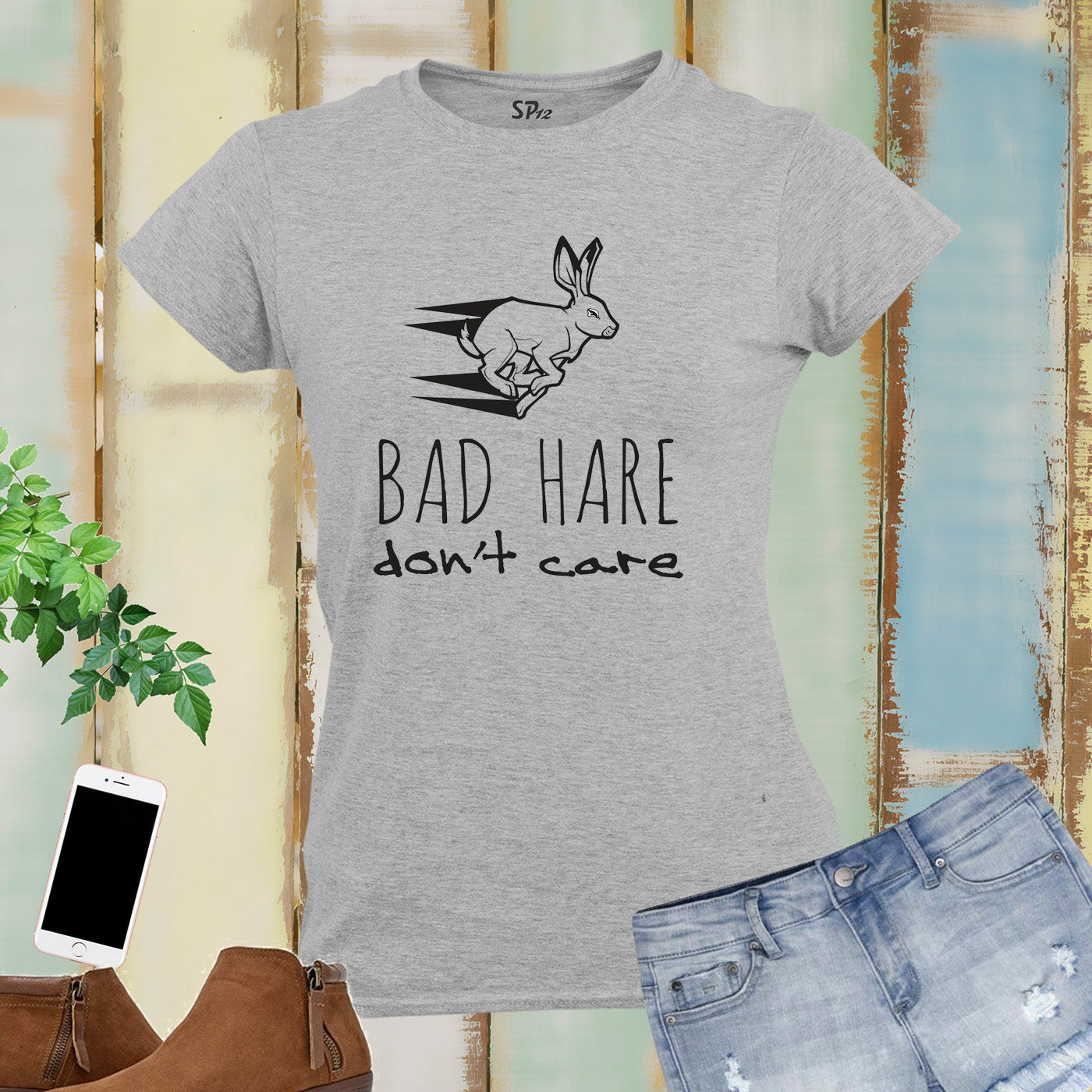 Bad Hare Do Not Care Slogan Women T Shirt