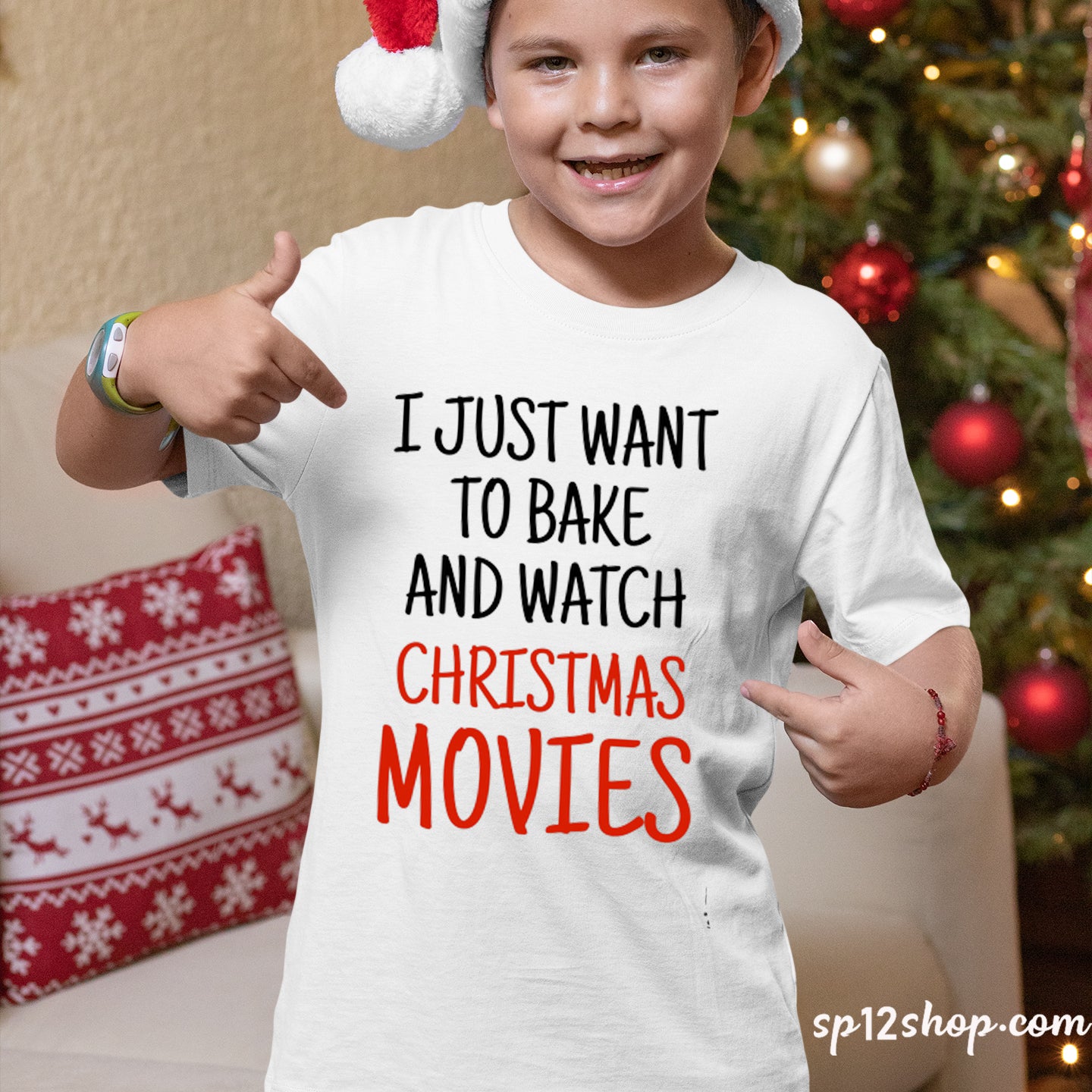 Bake And Watch Christmas Movies Kids Family T Shirt Tee