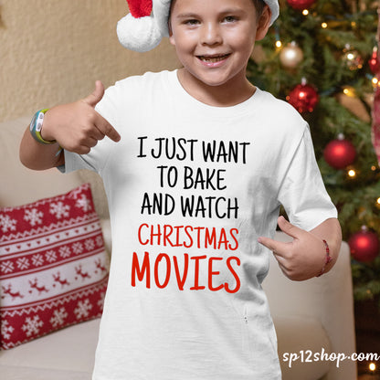 Bake And Watch Christmas Movies Kids Family T Shirt Tee