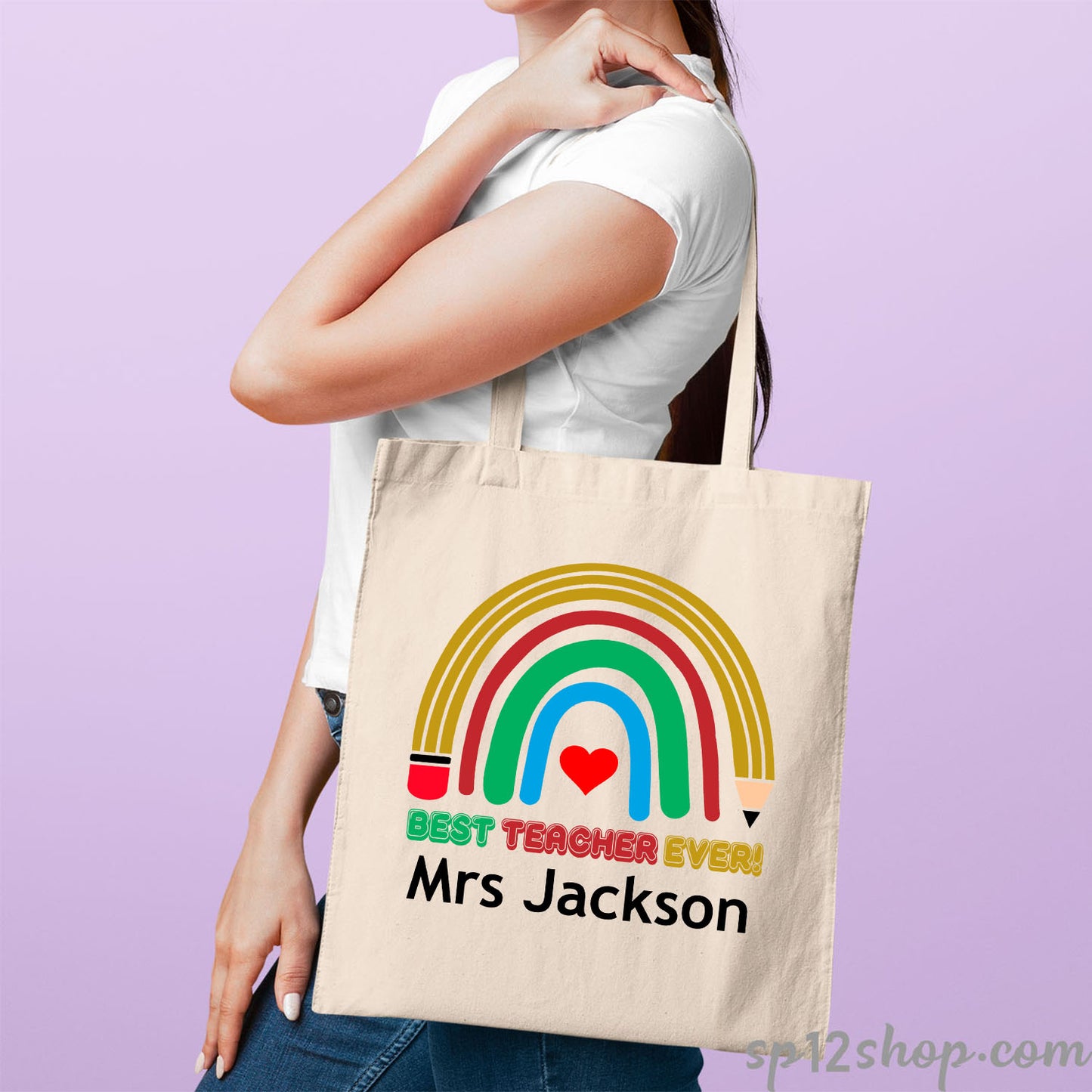 Best Teacher Appreciation Custom Rainbow Thank You Shopping Tote Bag