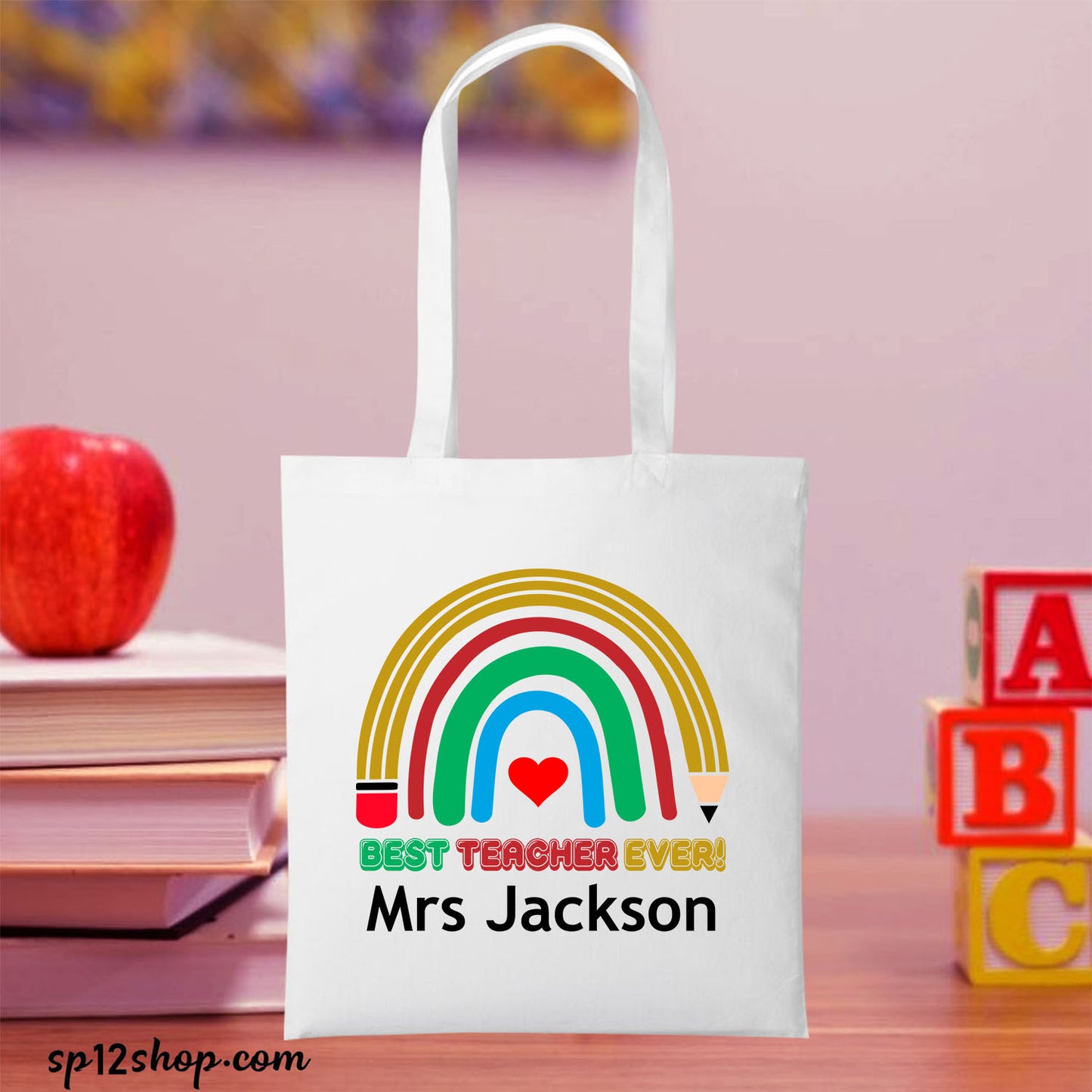 Best Teacher Appreciation Custom Rainbow Thank You Shopping Tote Bag