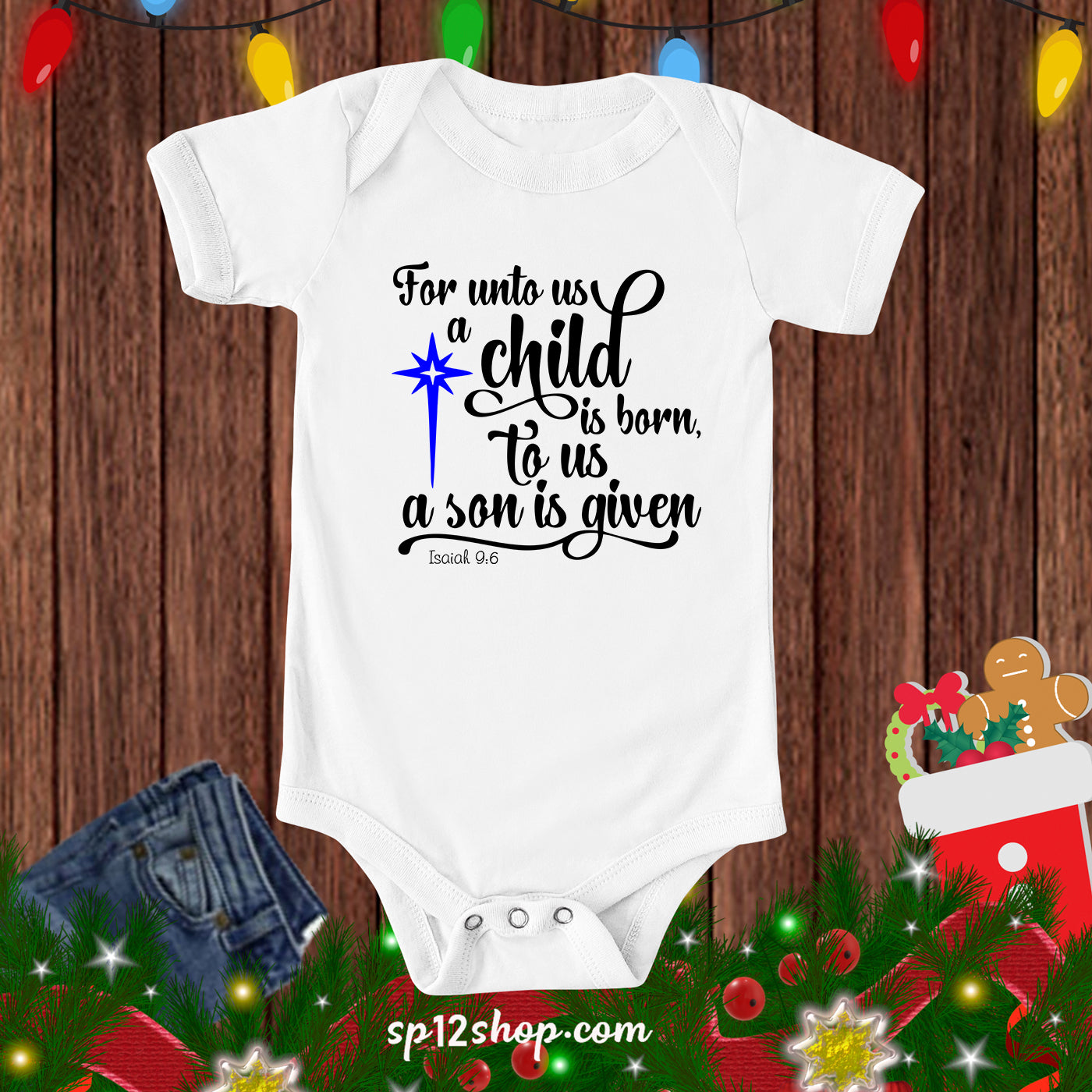 Child Is Born to us Christmas Bible Verse Baby Bodysuit