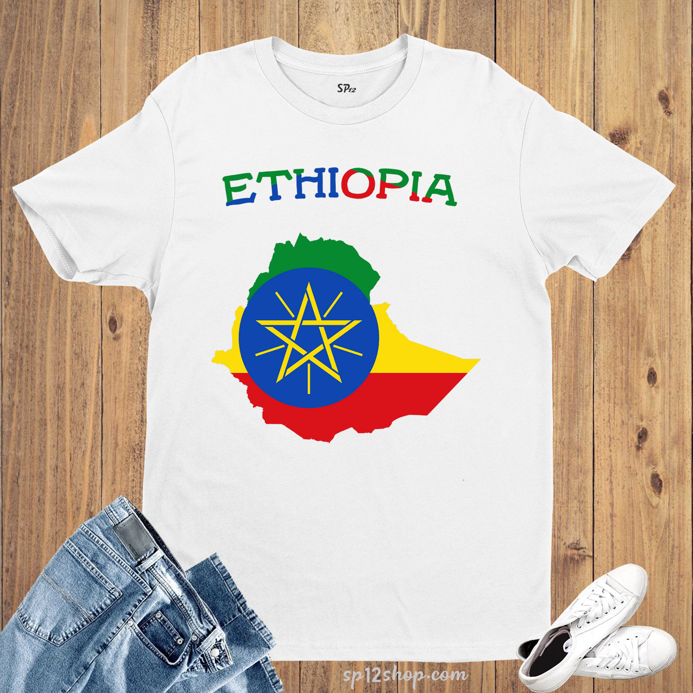 Ethiopia Flag T Shirt Olympics FIFA World Cup Country Flag Tee Shirt