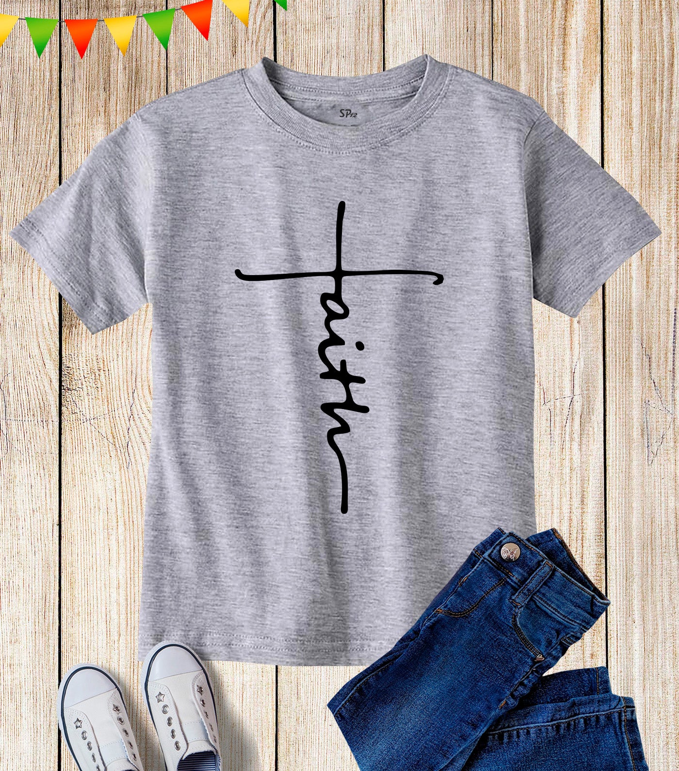 Faith Kids T Shirt Cross christian Jesus religious bible Tee