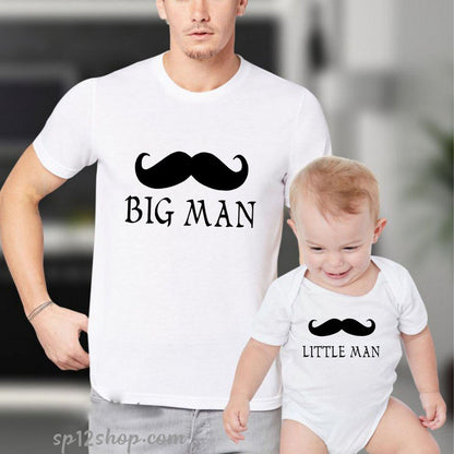 Father Daddy Daughter Dad Son Matching T shirts Moustache Big Little Man