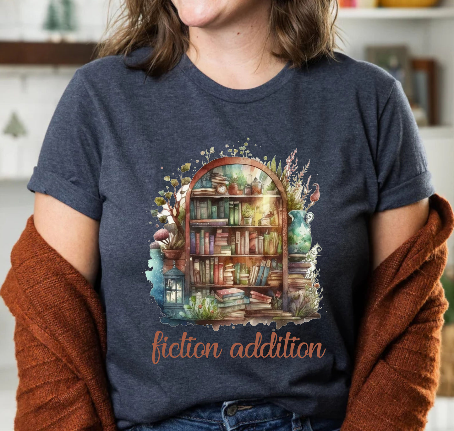 Fiction Addition Book Shelf Reading Funny Bookworm Teachers T-Shirt