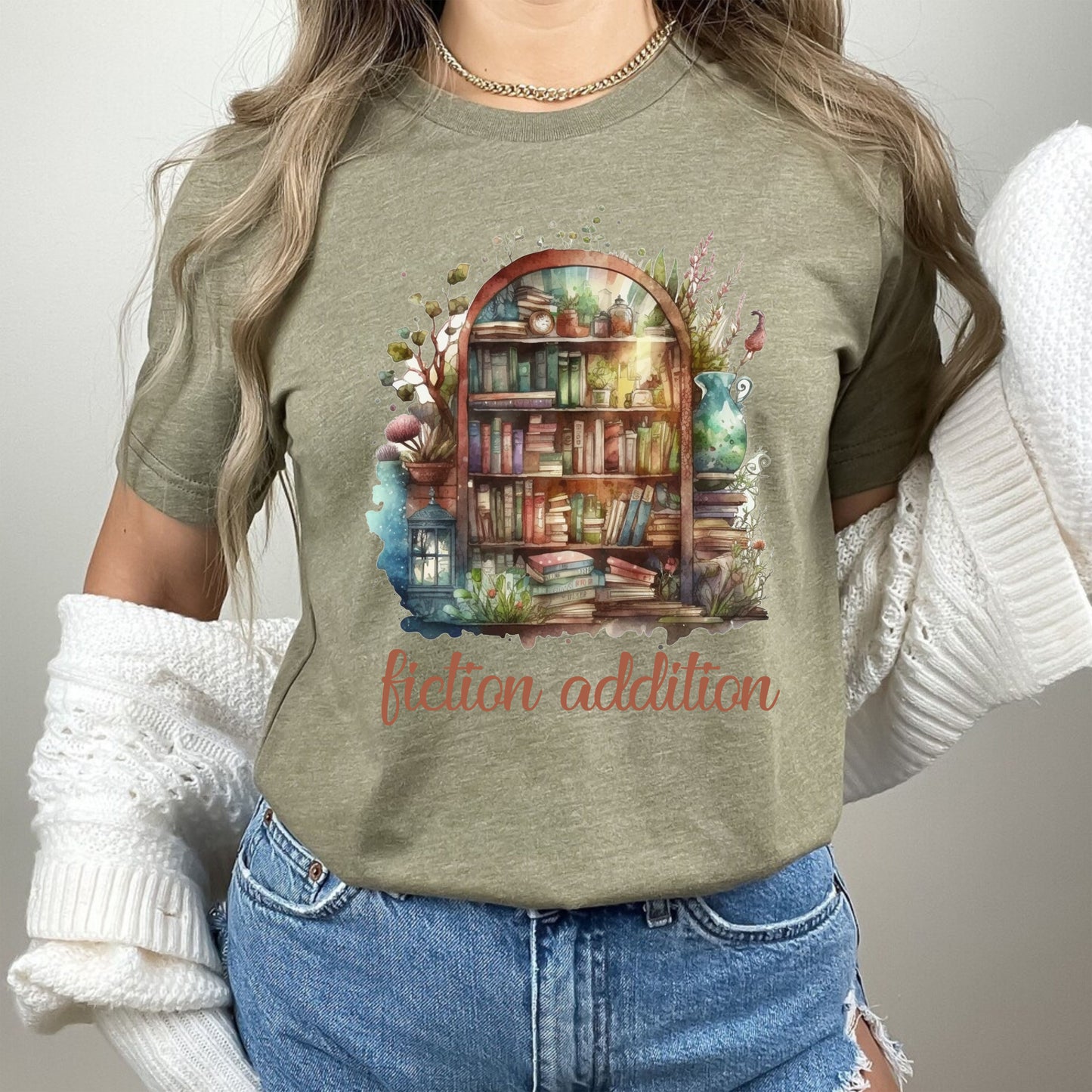 Fiction Addition Book Shelf Reading Funny Bookworm Teachers T-Shirt